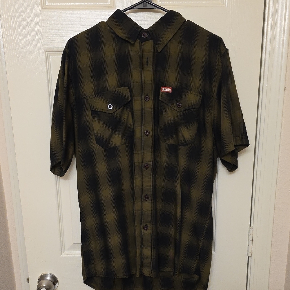 DIXXON Men's Green and Black Plaid Shirt